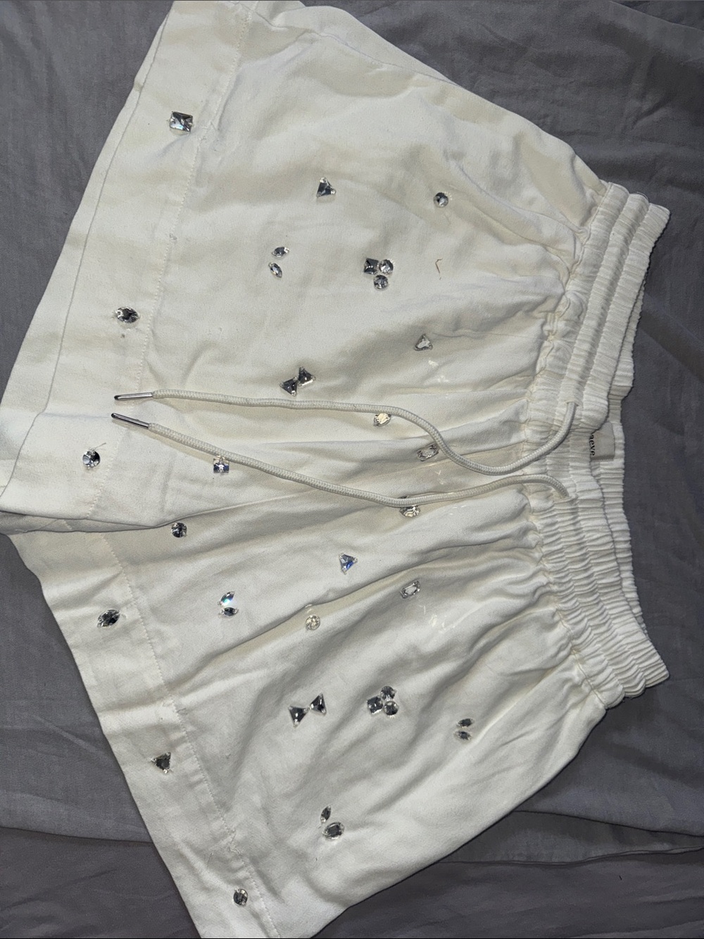 Maeve White Embellished Drawstring Shorts